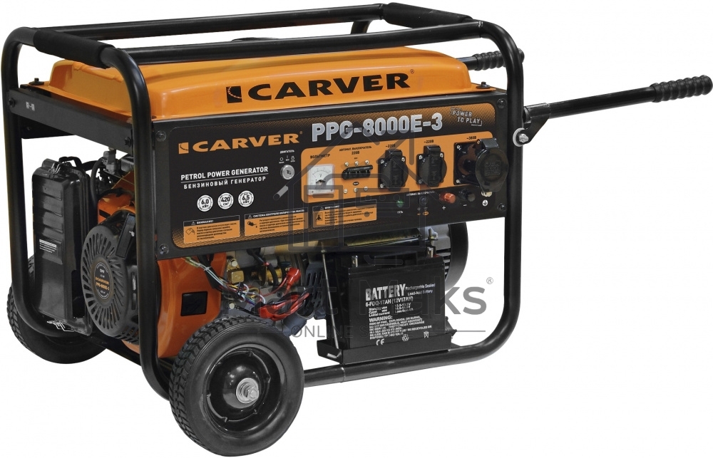 Электрогенератор бензиновый Carver PPG-8000E-3, 6.5 кВт, 78 дБ, 88 кг
