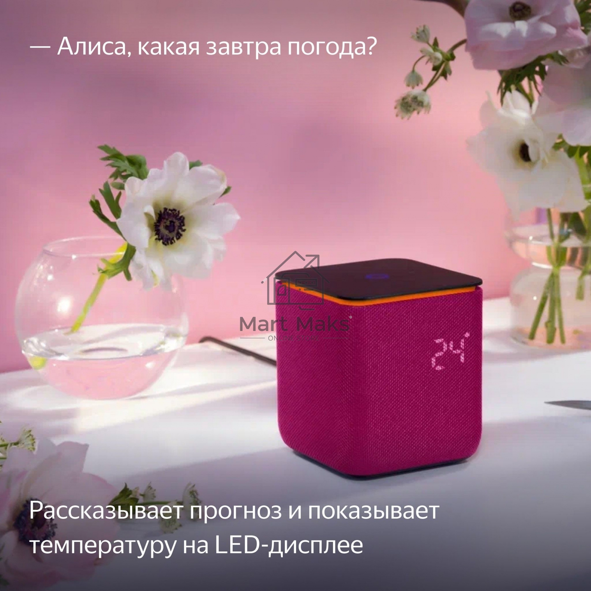 Умная колонка Яндекс Станция Миди, ZigBee, 24Вт, с голосовым ассистентом Алиса на YaGPT, малиновый
