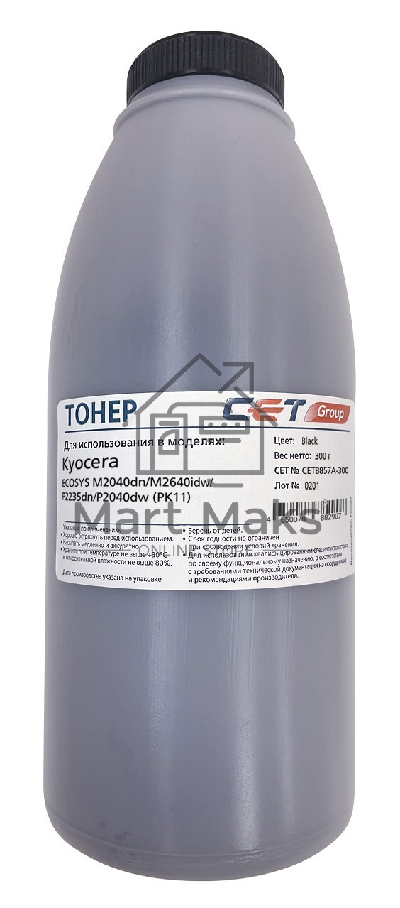 Тонер Cet PK11 CET8857A-300 черный бутылка 300гр. для принтера Kyocera ECOSYS M2135dn/2735dw/2040dn/2640idw/P2235dn/P2040dw