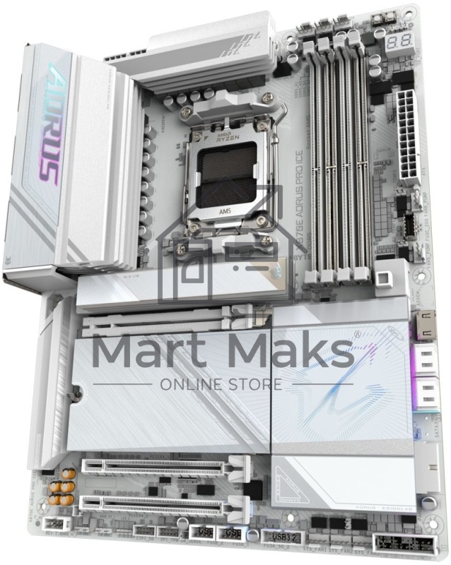 Материнская плата Gigabyte X870E AORUS PRO ICE, AM5, AMD X870E, 4xDDR5, 4xSATA, 4xM.2, 1xPCI-E 5.0 x16, 1xPCI-E 4.0 x4, 1xPCI-E 3.0 x4, 1xHDMI, 2xUSB-C, 1x 2.5Gb LAN, 2xUSB-A 3.2 Gen 2, 3xUSB-A 3.2 Gen 1, 2xUSB-A 2.0, 2x3.5 мм, TOSLINK, 7.1, 2xUSB4, 4xUSB