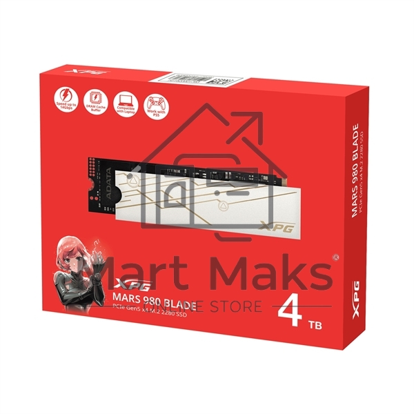 Накопитель SSD ADATA XPG MARS 980 BLADE, 4Tb, PCIe 5.0 x4, M.2 2280, NVMe, R/W 14000/13000 3D-NAND