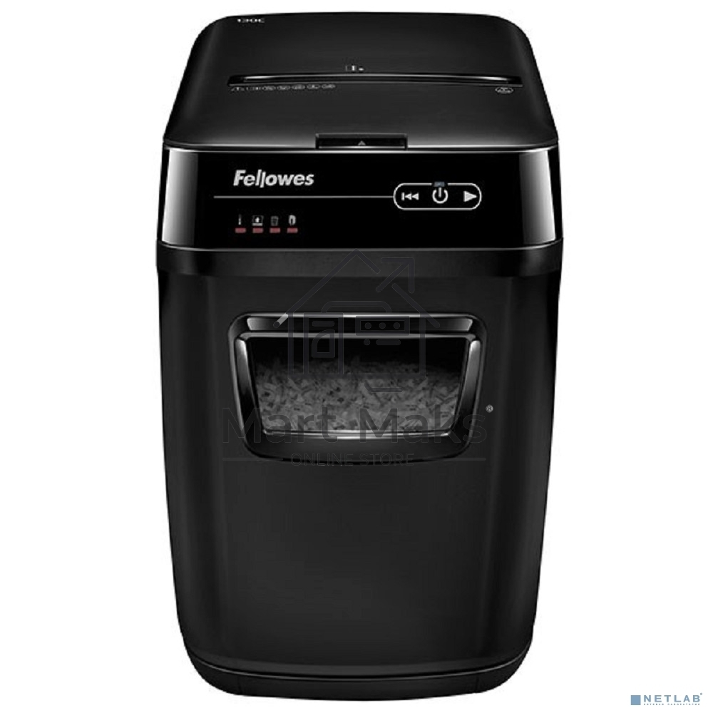 Шредер Fellowes AutoMax 150C FS-46801(01/02)*  (секр.P-4)/фрагменты 4x38 мм,/150лист./32лтр./Уничт:скрепки, скобы, пл.карты,CD диски