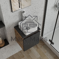 Тумба Bau Dream Blackwood 35 с ящиком, графит, раковина 24х24, смеситель для раковины высокий, выпуск клик клак, хром