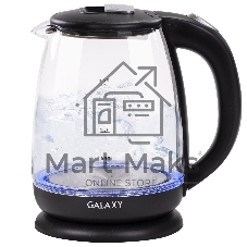 Чайник электрический Galaxy Line GL 0554, черный, стекло, 2000 Вт, 1,8 л, LED-подсветка, шкала уровня воды, корпус из термостойкого стекла