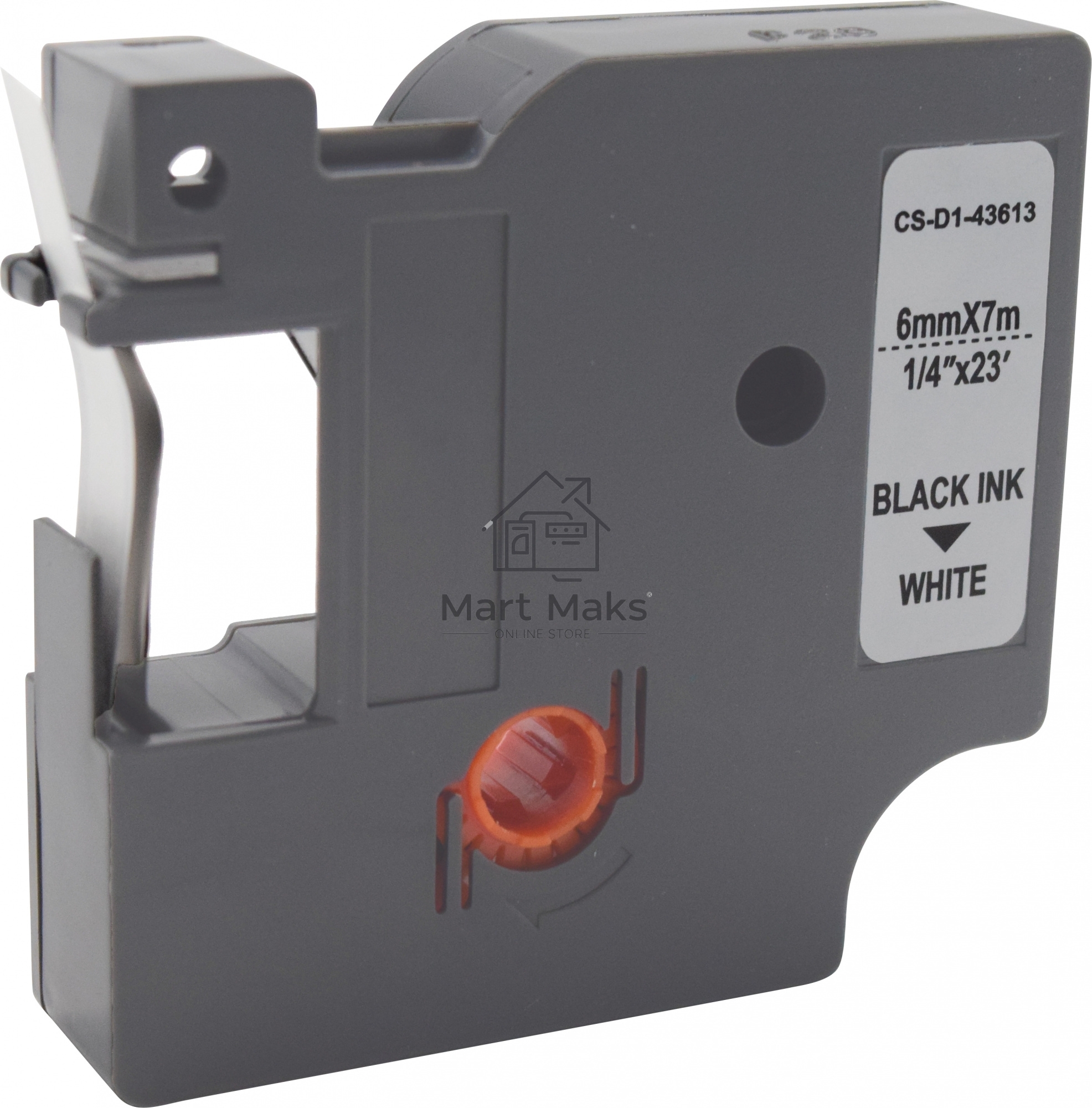 Картридж ленточный Cactus CS-D1-43613 6мм, черный шрифт, белый фон, 7м для DYMO LM 160, 210D, 280, PnP, 420P, 500 TS; Rhino Pro 6000, 5200, 4200