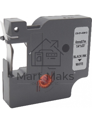 Картридж ленточный Cactus CS-D1-43613 6мм, черный шрифт, белый фон, 7м для DYMO LM 160, 210D, 280, PnP, 420P, 500 TS; Rhino Pro 6000, 5200, 4200