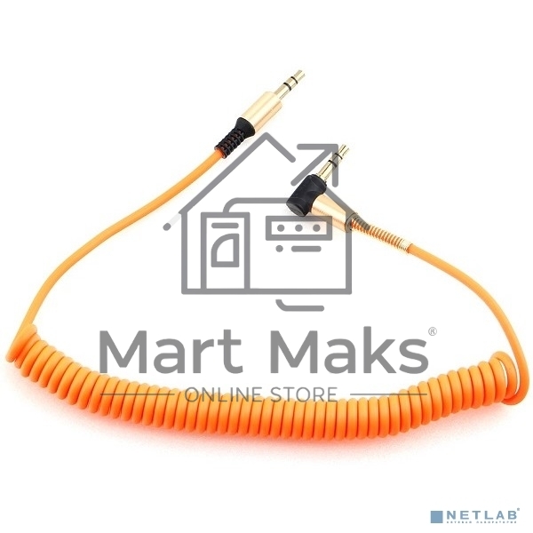 Кабель Cablexpert аудио 90˚ спиральный  CCAB-02-35MMLC-1.8MO. 3.5 Jack (M)/3.5 Jack (M), оранжевый, 1.8м, блистер
