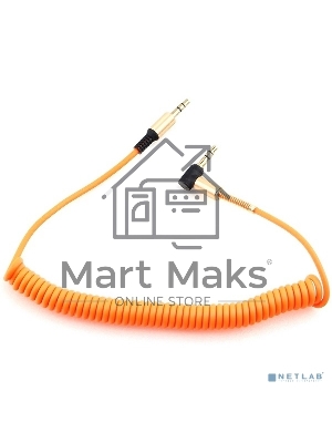 Кабель Cablexpert аудио 90˚ спиральный CCAB-02-35MMLC-1.8MO. 3.5 Jack (M)/3.5 Jack (M), оранжевый, 1.8м, блистер