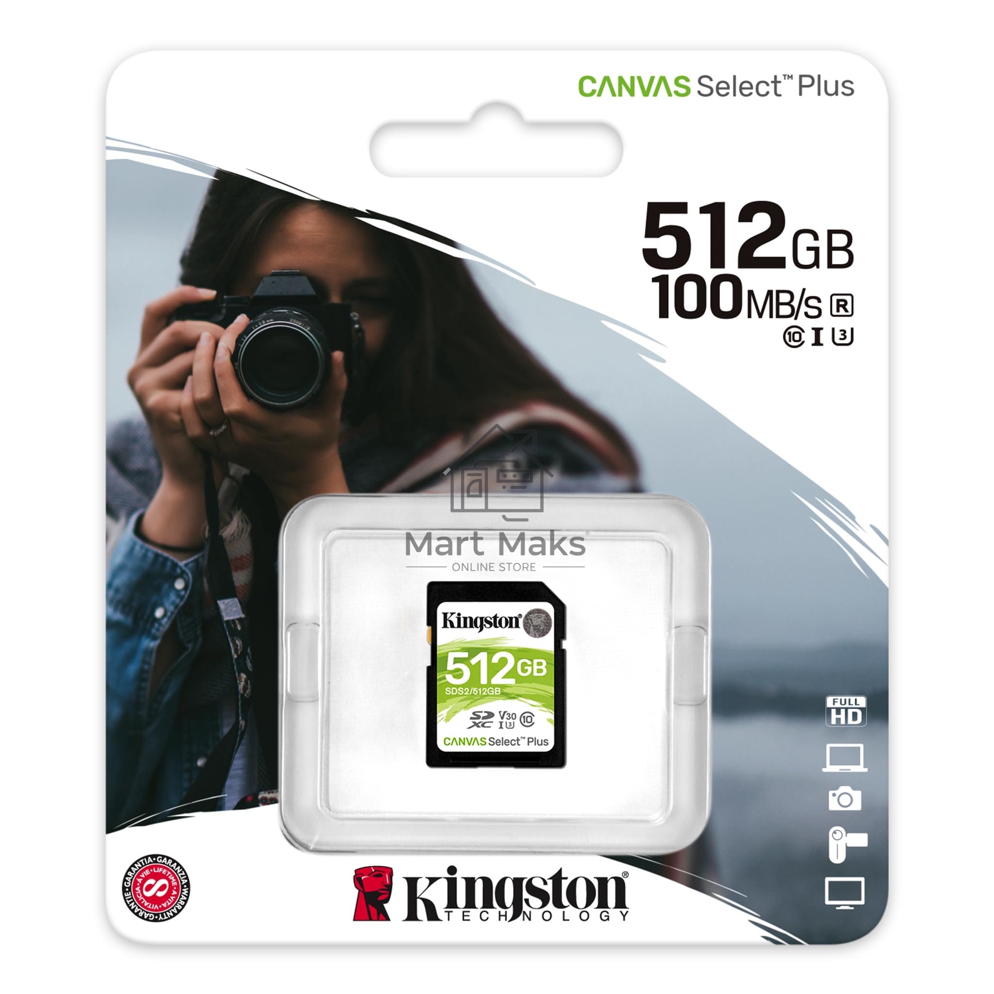 Флеш карта SDXC 512Gb Class10 Kingston SDS2/512GB Canvas Select Plus w/o adapter