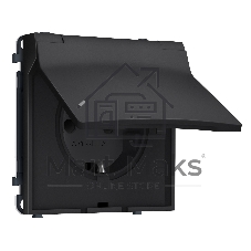 Комплект механизма электрической розетки SIGMA Черный матовый 50Hz 2P+E с/з с/ш и крышкой IP44 16A-250V QUANT PRO (SP8080, PR141)