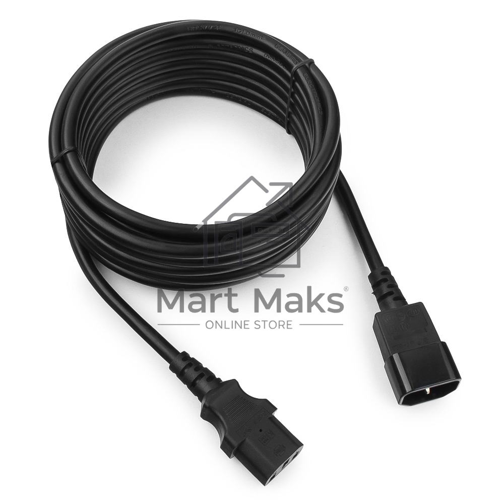 Кабель питания сист.блок-монитор Cablexpert PC-189-1-5M, 5м, C13-C14, 3x1кв.мм., черный, с заземлением