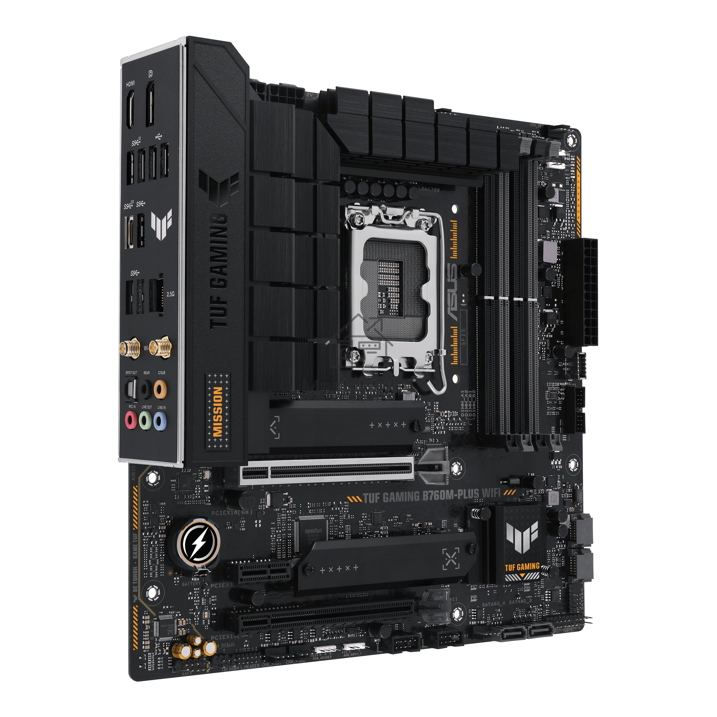 Материнская плата ASUS TUF GAMING B760M-PLUS WIFI, LGA 1700, Intel B760, 4xDDR5, 4xSATA, 2xM.2, 1xPCI-E 5.0 x16, 1xPCI-E 4.0 x4, 3xUSB-A 3.2 Gen 1, 2xUSB-A 3.2 Gen 2, 2xUSB 2.0, 1xUSB-C 3.2 Gen 2x2, 1x2.5Gb LAN, 5x3.5 мм, 7.1, Wi-Fi 6, Bluetooth 5.2, Micr