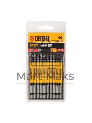 Набор бит PH2х90, сталь S2, круглый профиль, 10 шт. Denzel