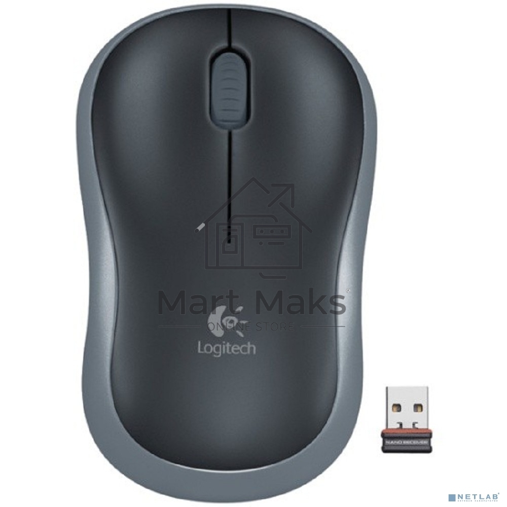 Мышь беспроводная Logitech M185 серый/черный, 1000 dpi, радиоканал, USB, кнопки - 3