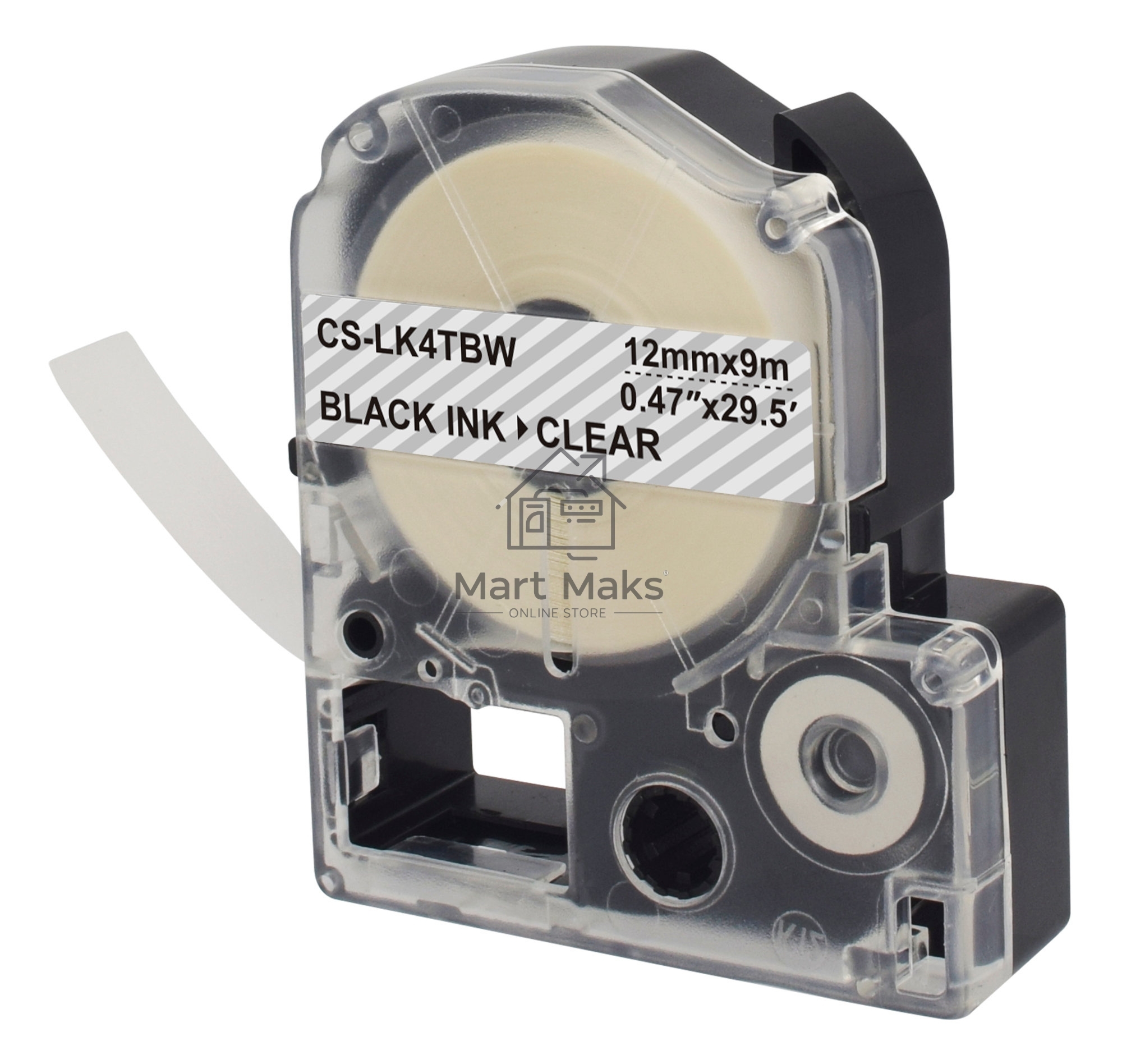 Картридж ленточный Cactus CS-LK4TBW черный шрифт, прозрачный фон (12 мм, 9 м) для Epson LW300/LW400/LW700/LW600P/LW1000P/K400/Z700/Z900