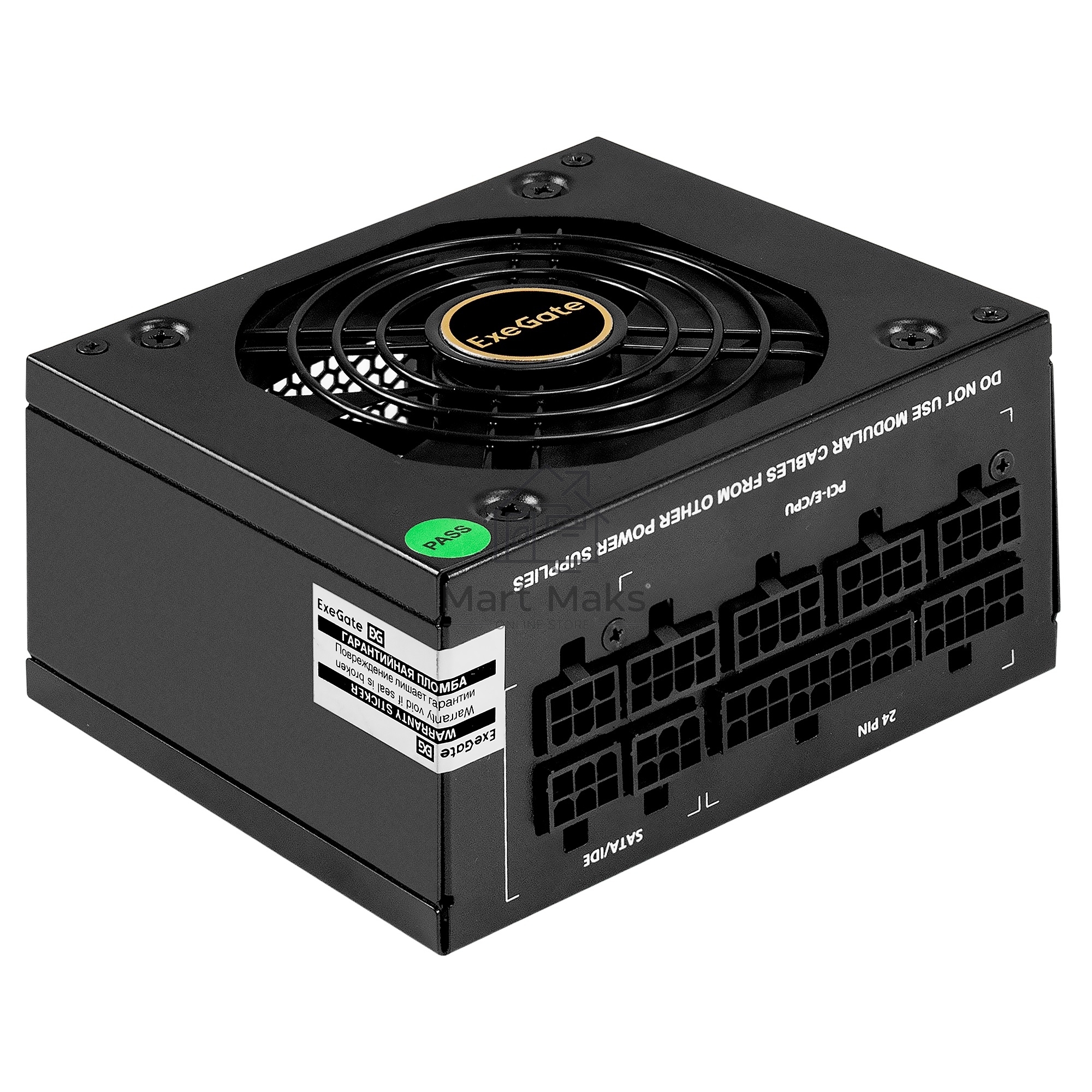 Блок питания 650W ExeGate M650 GOLD (SFX, APFC, КПД 90% (80 PLUS GOLD), 9cm fan, 24pin, (4+4)pin, 2xPCI-E, 6xSATA, 3xIDE, 1xFDD, Full Cable Management, black, ATX adapter, Retail box)