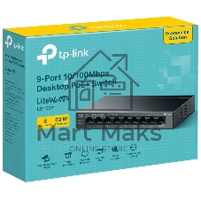 Коммутатор TP-Link LS109P, 8×100 Мбит/с PoE + 1×100 Мбит/с Uplink, неуправляемый