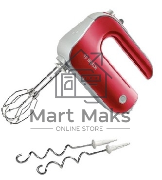 Миксер Bosch MFQ 40303 красный Мощность 500 Вт,. 5 скоростей. Турборежим. 2 насадки. Венчик для взбивания. Крюки для замешивания теста.