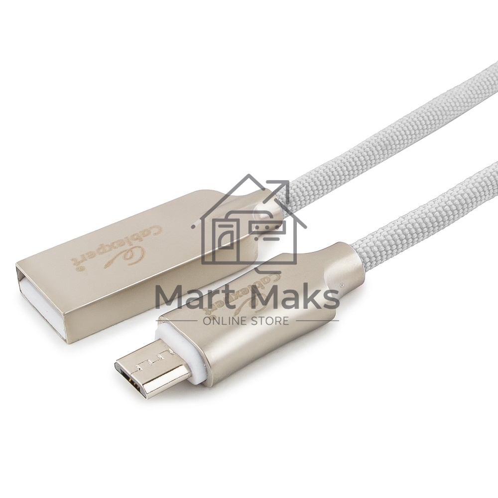 Кабель USB 2.0 Cablexpert CC-P-mUSB02W-1M, AM/microB, серия Platinum, длина 1м, белый, блистер