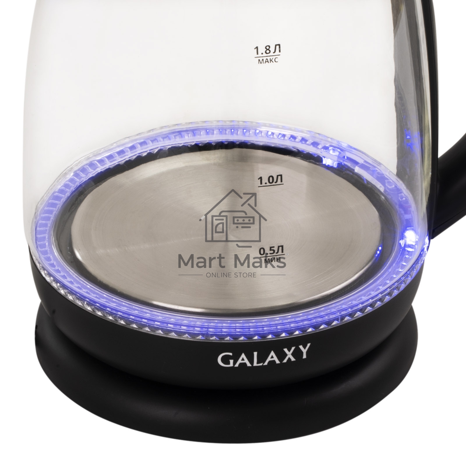 Чайник электрический Galaxy Line GL 0554, черный, стекло, 2000 Вт, 1,8 л, LED-подсветка, шкала уровня воды, корпус из термостойкого стекла