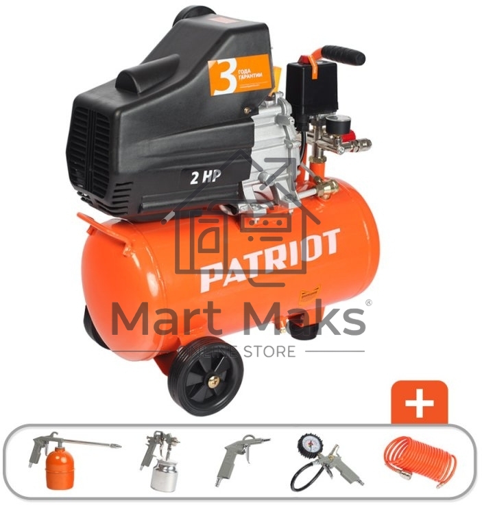 Компрессор PATRIOT EURO 24-240K + набор пневиоинструмента KIT 5В1.5кВт 220В 240л/мин 24л