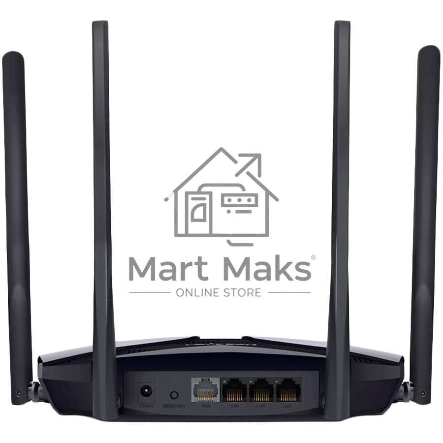 Двухдиапазонный роутер MERCUSYS AX3000 Wi-Fi 6, до 574 Мбит/с на 2,4 ГГц + до 2402 Мбит/с на 5 ГГц,4 фиксированные внешние антенны, 3 гигабитных порта LAN, 1 гигабитный порт WAN
