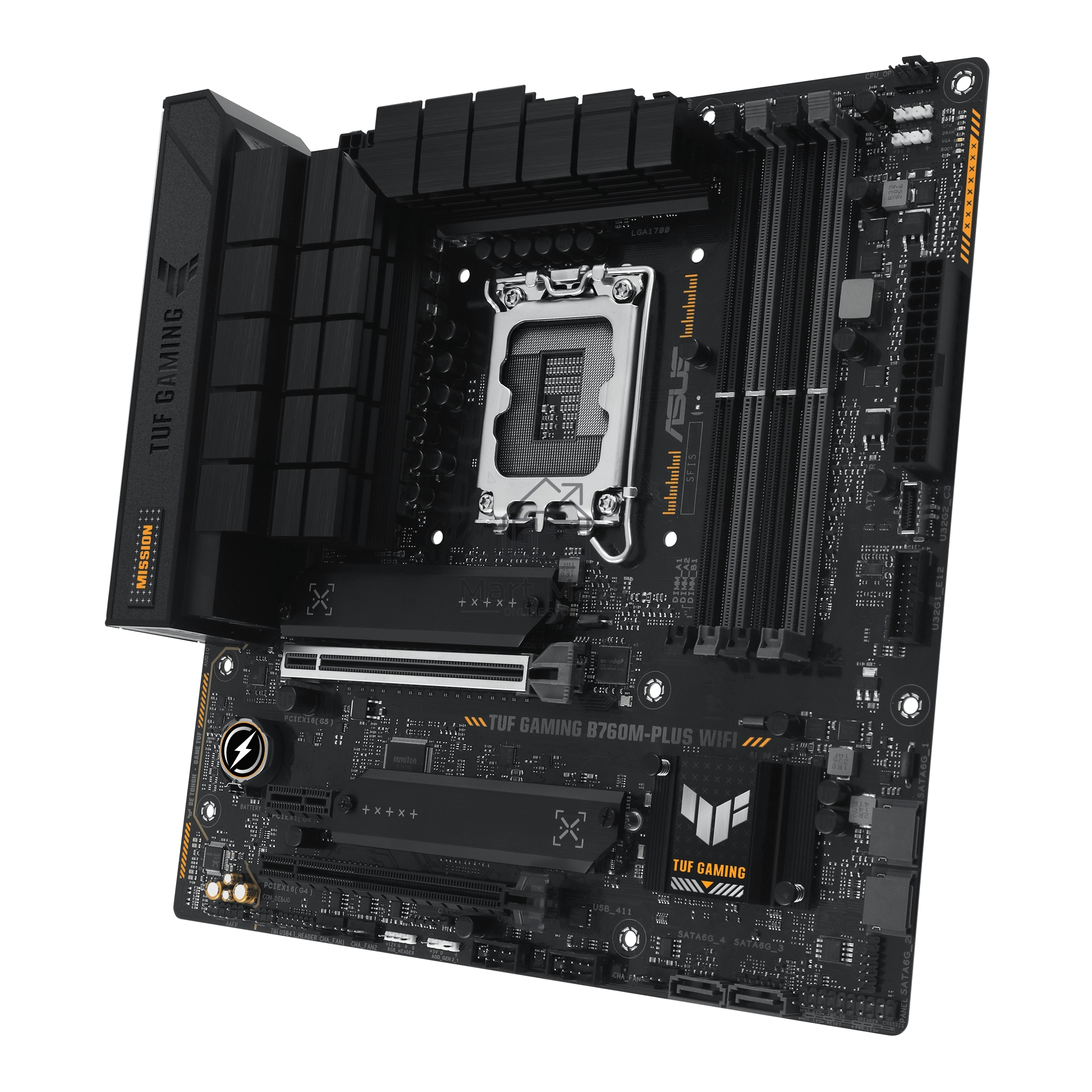 Материнская плата ASUS TUF GAMING B760M-PLUS WIFI, LGA 1700, Intel B760, 4xDDR5, 4xSATA, 2xM.2, 1xPCI-E 5.0 x16, 1xPCI-E 4.0 x4, 3xUSB-A 3.2 Gen 1, 2xUSB-A 3.2 Gen 2, 2xUSB 2.0, 1xUSB-C 3.2 Gen 2x2, 1x2.5Gb LAN, 5x3.5 мм, 7.1, Wi-Fi 6, Bluetooth 5.2, Micr
