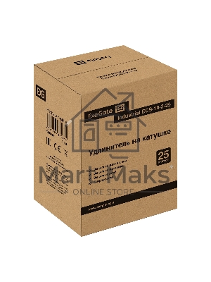 Удлинитель на катушке ExeGate industrial ECS-10-2-25 (4 евророзетки, IP20, 25м, защита от детей, защита от перегрузки, 2х1,0мм2, 10А/2.3кВт)