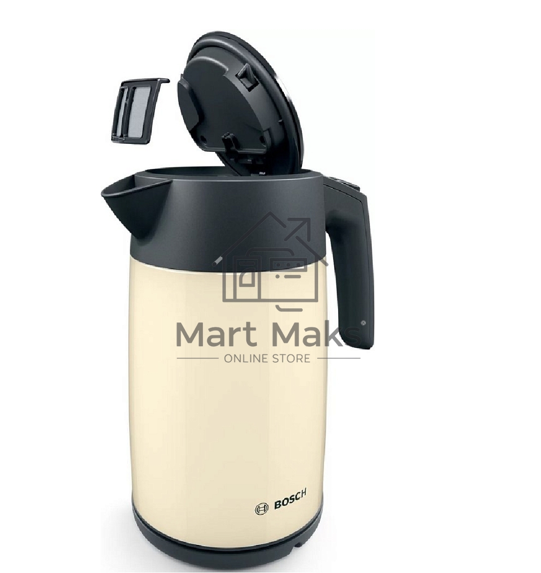 Чайник Bosch TWK7L467, 1.7л, 2400 Вт., нерж.сталь, покрытая эмалью, бежевый, шкала уровня воды