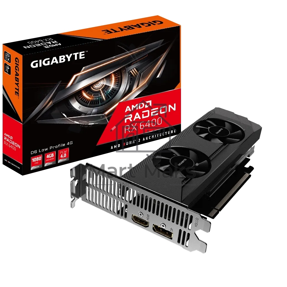 Видеокарта Gigabyte PCI-E 4.0 GV-R64D6-4GL AMD Radeon RX 6400 4096Mb 64 GDDR6 2039/16000 HDMIx1 DPx1 HDCP Ret low profile
