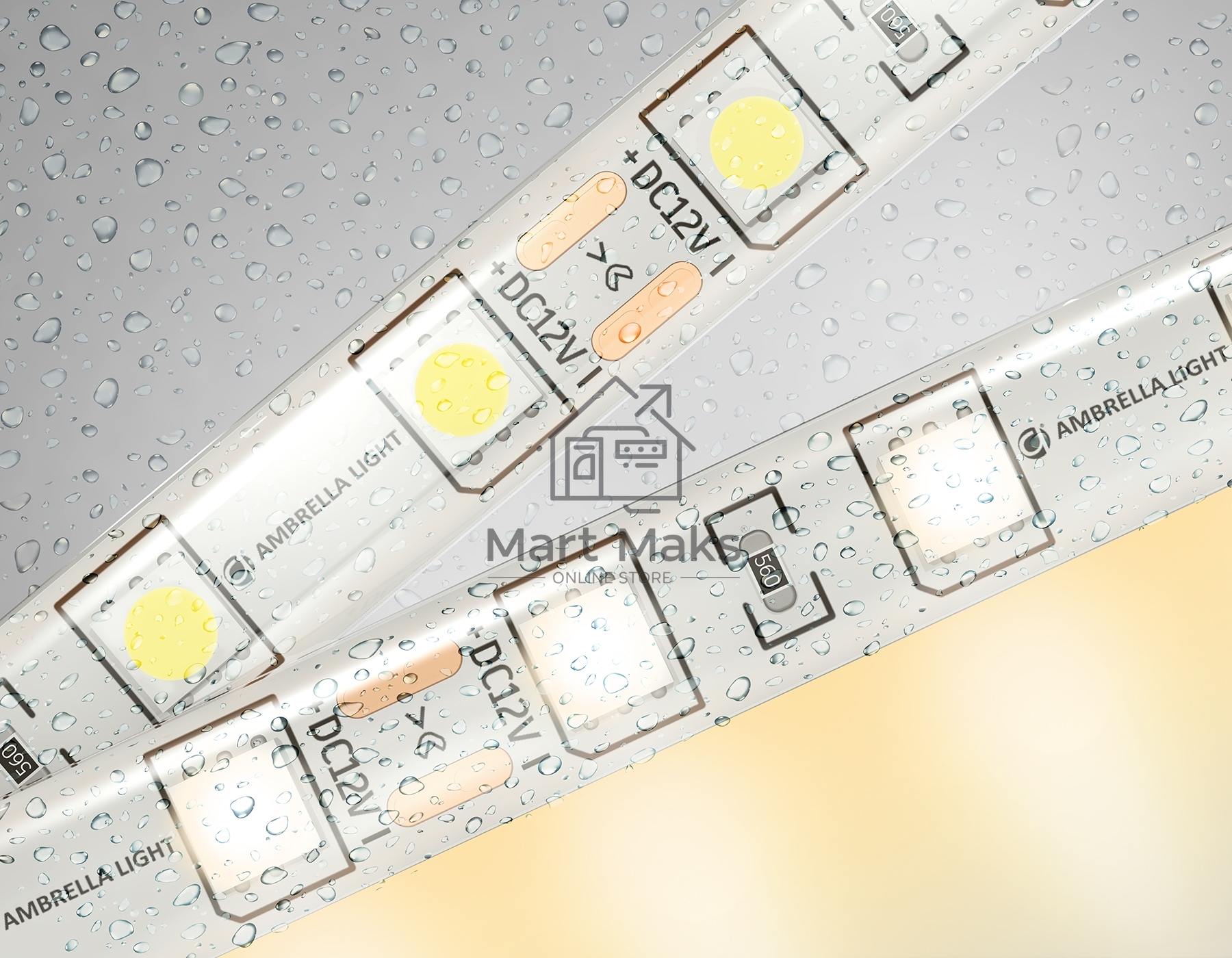 Светодиодная лента Ambrella light GS2101 5050 60Led/ 14.4W m/ 12V IP65 3000K/ 5000*10*2.87mm (2 конт.)