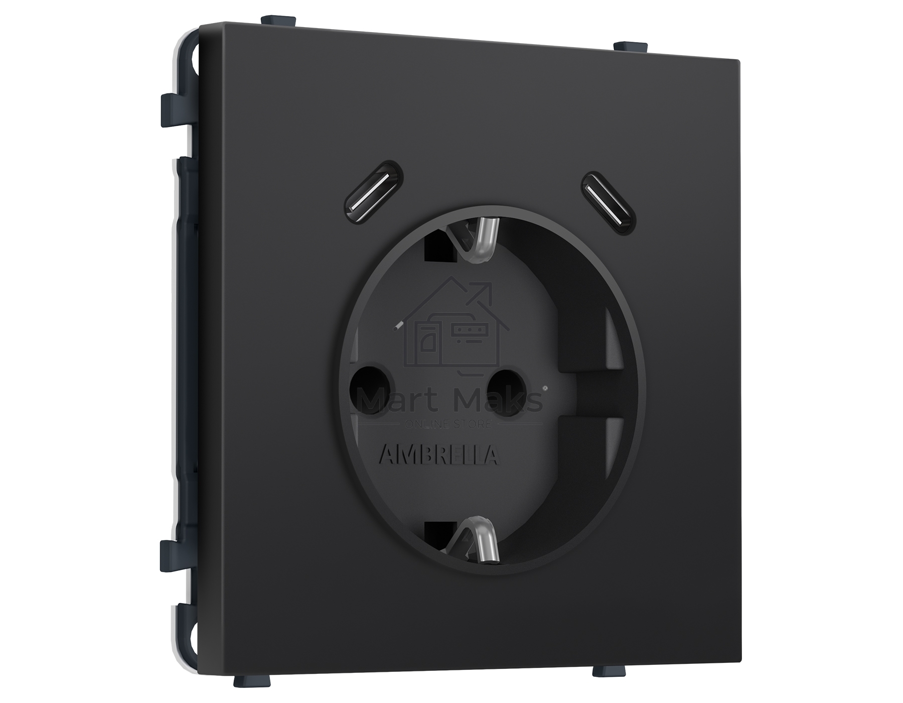 Комплект механизма электрической розетки SIGMA Черный матовый 2USB С+C 20W (быст. зар.) с/з с/ш 16A-250V QUANT PRO (SP8105, PR165)