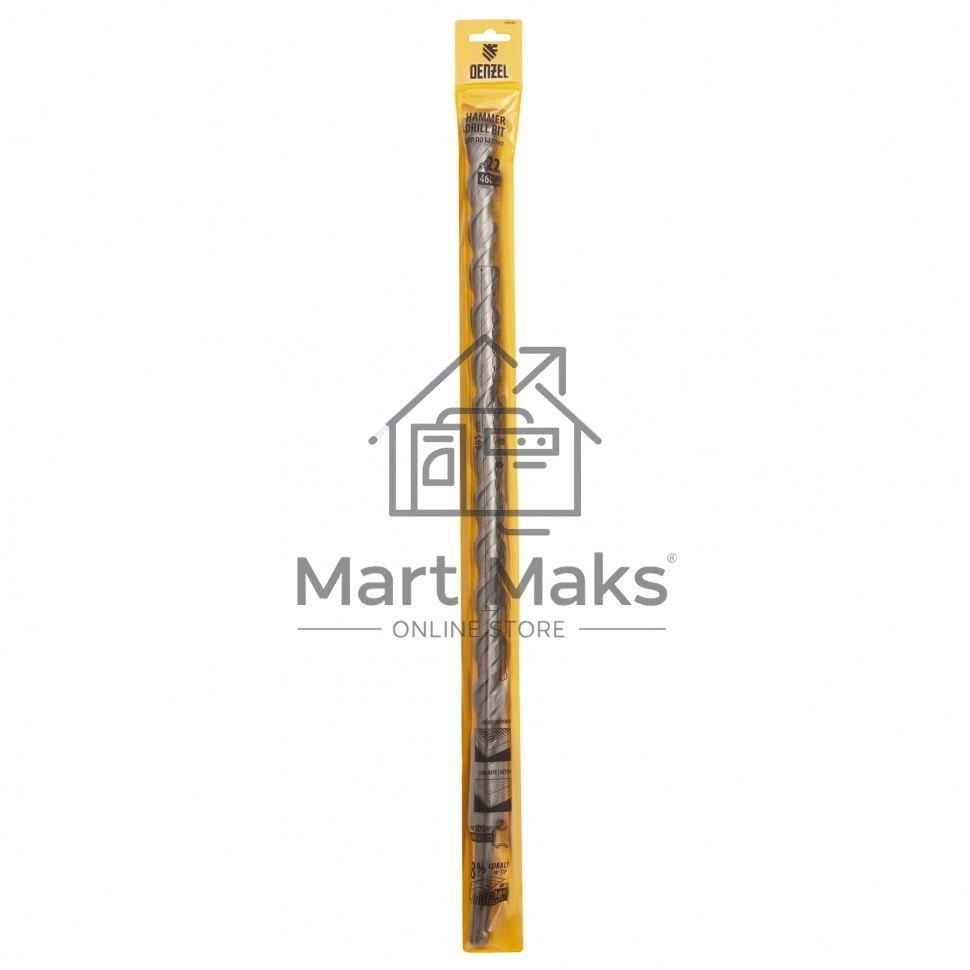 Бур по бетону, двойная спираль, Cobalt W-tip, 22x460 мм, SDS PLUS Denzel