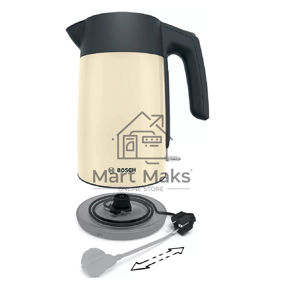 Чайник Bosch TWK7L467, 1.7л, 2400 Вт., нерж.сталь, покрытая эмалью, бежевый, шкала уровня воды