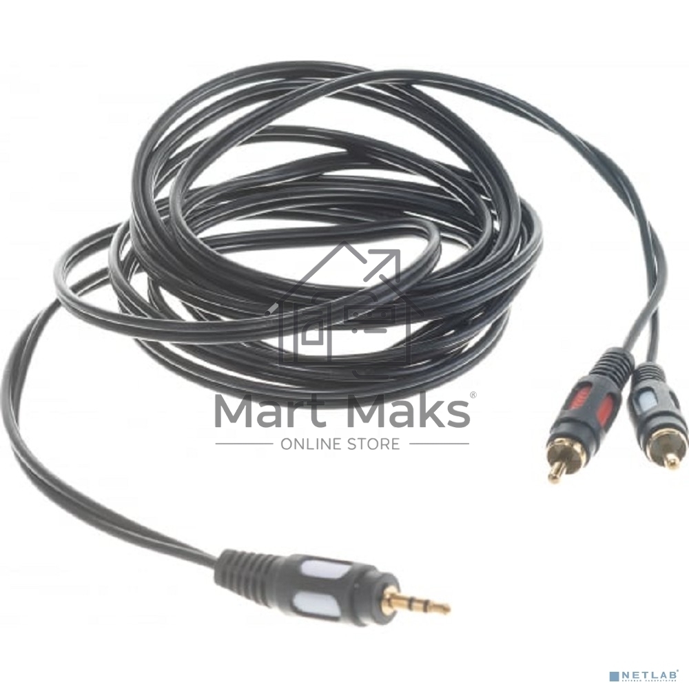 Шнур Стерео 3,5 мм - 2 RCA, длина 3 мeтра (GOLD) Rexant