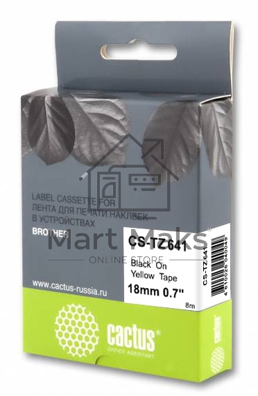 Картридж ленточный Cactus CS-TZ641 черный шрифт, желтый фон (18 мм, 8 м) для Brother 1010/1280/1280VP/2700VP