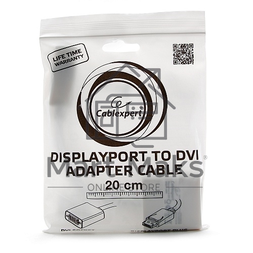 Переходник DisplayPort - DVI Cablexpert A-DPM-DVIF-002-W, 20M/19F, белый, пакет
