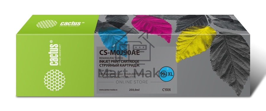 Картридж струйный Cactus CS-M0J90AE (991XL) голубой (250 мл) для HP PW 755dn/MFP774dn/779dn/Pro750dw/772dn