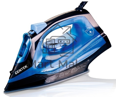 Утюг Centek CT-2351 Blue (синий) 2200Вт, КЕРАМИЧЕСКАЯ подошва, 300 мл, паровой удар, самоочистка