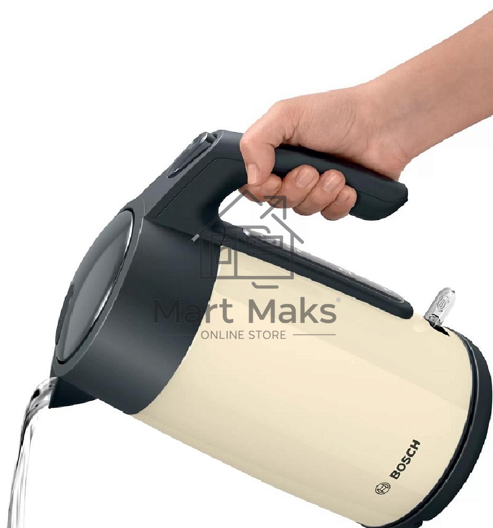 Чайник Bosch TWK7L467, 1.7л, 2400 Вт., нерж.сталь, покрытая эмалью, бежевый, шкала уровня воды