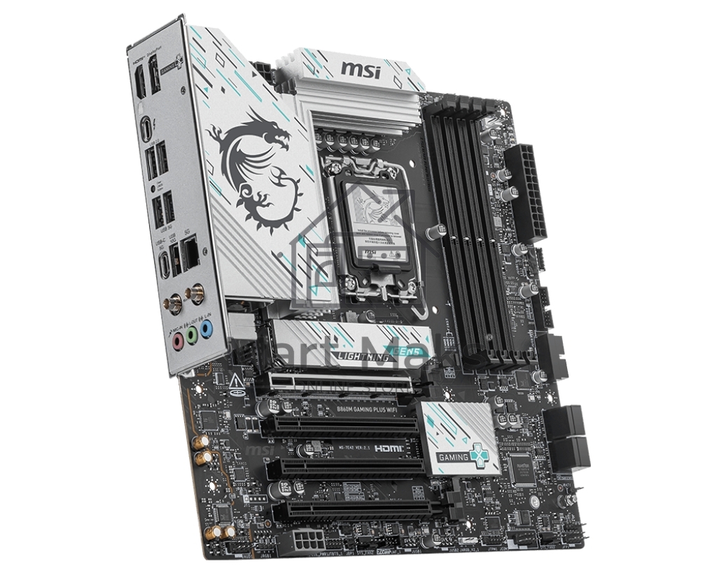 Материнская плата MSI B860M GAMING PLUS WIFI, LGA 1851, Intel B860, 4xDDR5, 4xSATA, 3xM.2, 1xPCIe 4.0 x4, 1xPCIe 5.0 x16, 1xDP, 1xHDMI, 1xUSB-C, 1x 5Gb LAN, 3xUSB-A 2.0, 2xUSB-A 3.2 Gen 1, 1xUSB 3.2 Gen 2, 7.1, 3x3.5 мм, mATX