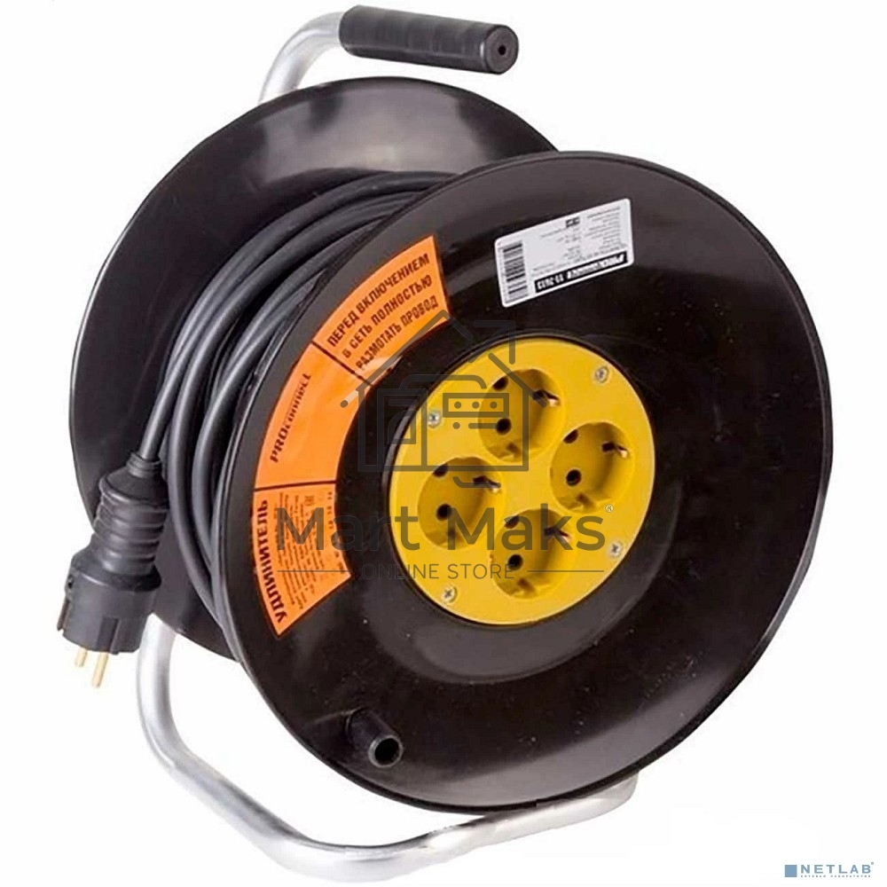 Удлинитель силовой PROconnect на катушке PROFESSIONAL 4 гнезда с/з 40 м 3х2,5 мм² 11-7614