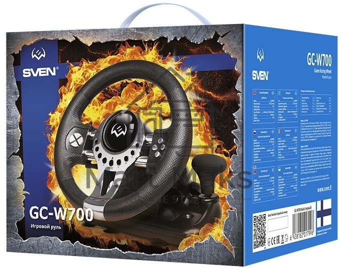 Руль SVEN GC-W700 (педали, вибро, скоба, лепестки, АКПП, D-pad, 12 кл, резин. вставки, PC/Xinput)