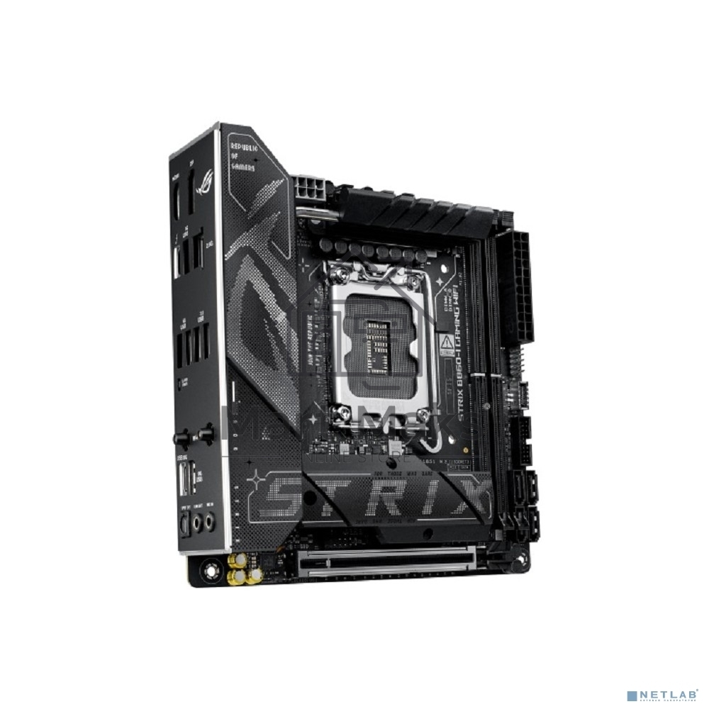 Материнская плата ASUS ROG STRIX B860-I GAMING WIFI, LGA1851, Intel B860, 2xDDR5, 4xSATA, 2xM.2, 1xPCIe 5.0 x16, 1xDP, 1xHDMI, 1xThunderbolt 4, 1x2.5Gb LAN, Wi-Fi 7, 2xUSB 2.0, 3xUSB 3.2 Gen 1, 1xUSB 3.2 Gen 2, 1xUSB 3.2 Gen 2x2, 1xUSB-C, 1xS/PDIF, 2x3.5 