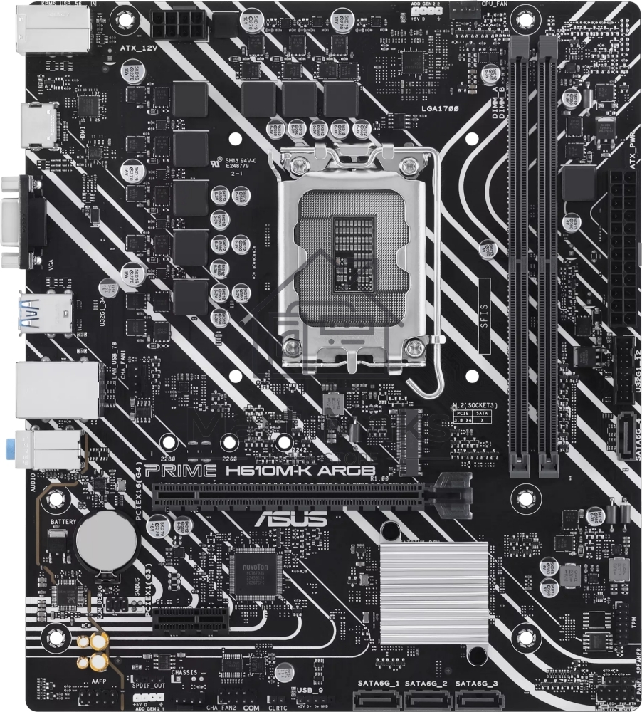 Материнская плата ASUS PRIME H610M-K D4 ARGB, LGA 1700, Intel H610, 2xDDR4, 4xSATA, 1xM.2, 1xPCIe 4.0 x16, 1xHDMI, 1x1Gb LAN, 2xUSB 5Gbps, 4xUSB 2.0, 7.1, mATX