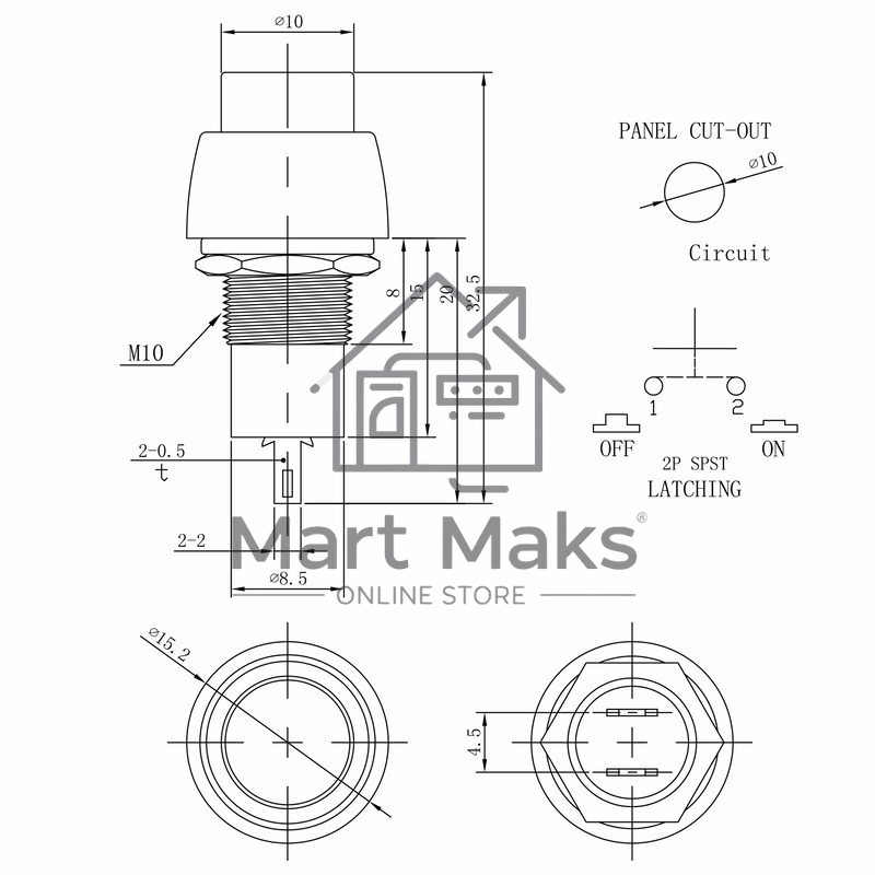 Выключатель-кнопка 250V 1А (2с) (ON)-OFF Б/Фикс красная Micro Rexant