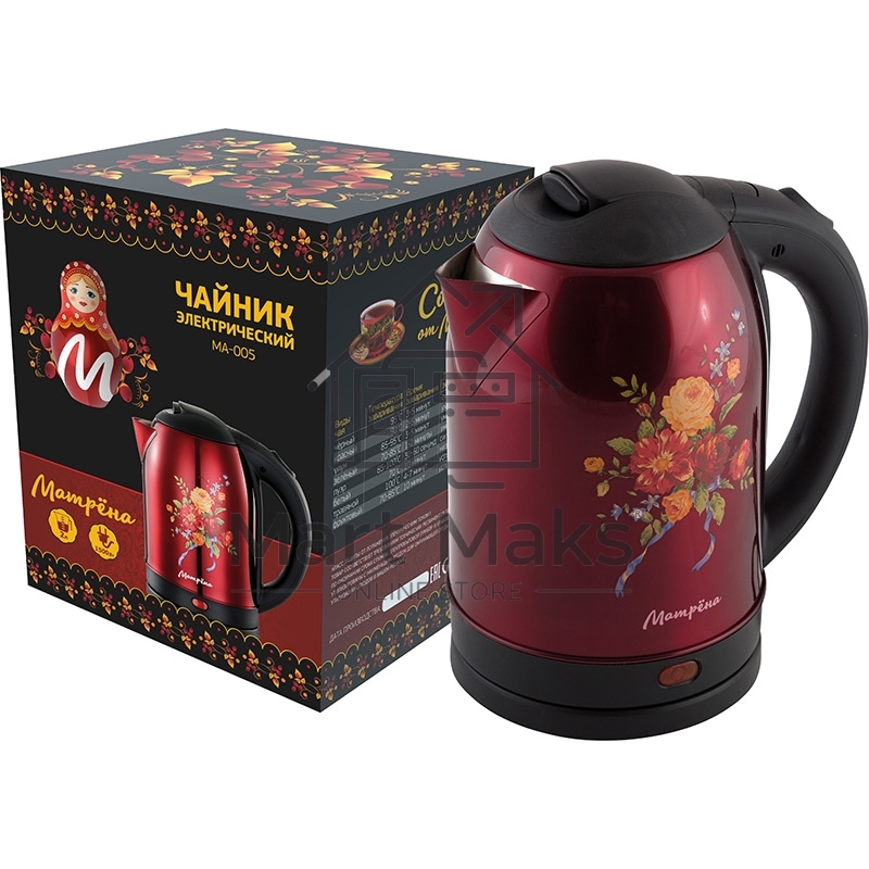 Чайник Матрена MA-005 электрический (2,0 л) стальной красный хохлома