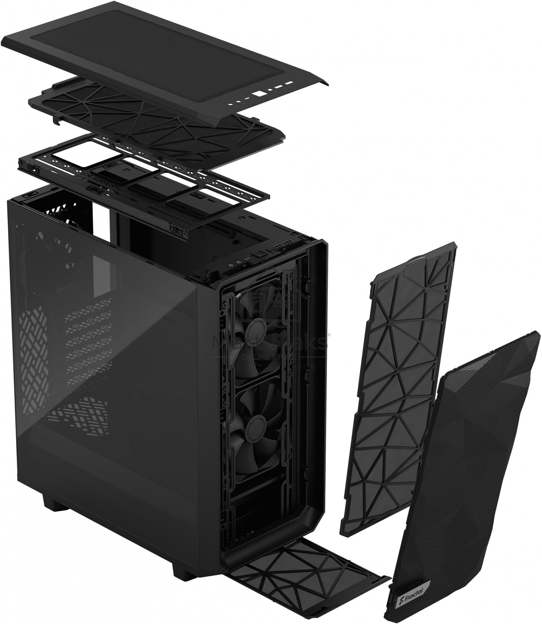 Корпус Fractal Design MESHIFY 2 COMPACT BLACK - TG / ATX, TG / 2x140mm & 1x120mm fans inc. / FD-C-MES2C-03