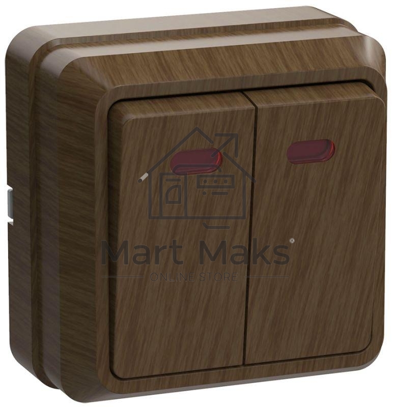 Выключатель 2-кл. ОП ОКТАВА 10А IP20 с индик. дуб ИЭК EVO21-K04-10-DC