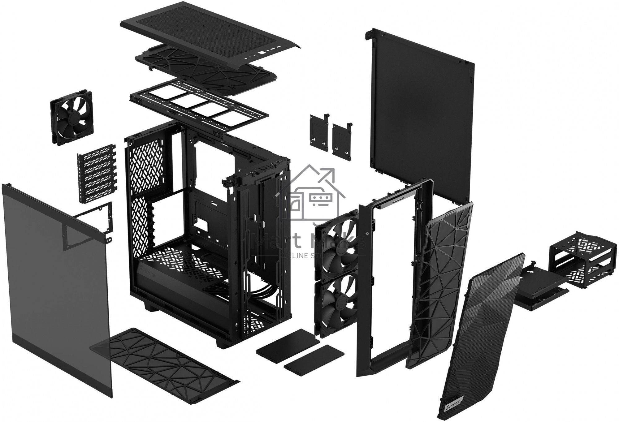 Корпус Fractal Design MESHIFY 2 COMPACT BLACK - TG / ATX, TG / 2x140mm & 1x120mm fans inc. / FD-C-MES2C-03